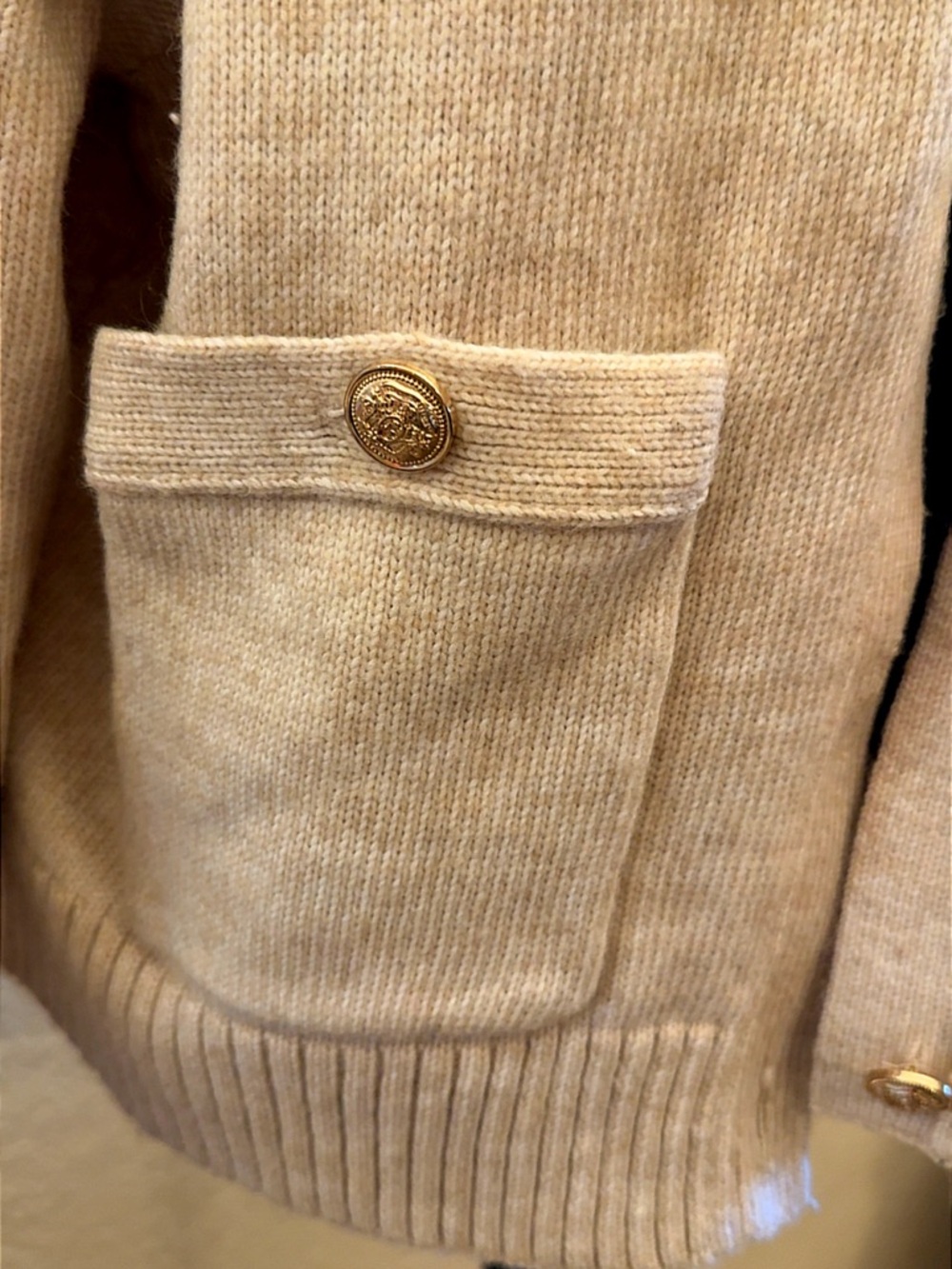 Marc New York Beige Knit Button-Front Jacket with Ribbed Collar - Picture 4 of 9